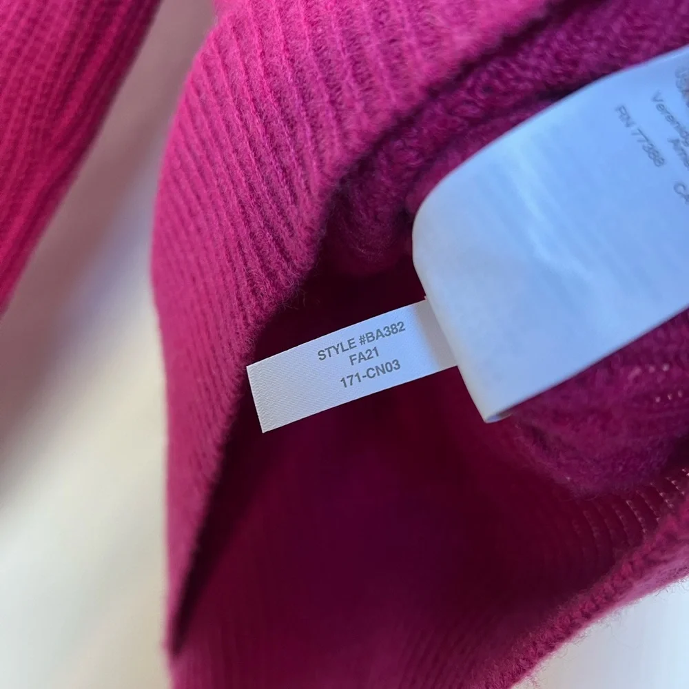 J.Crew 100% Cashmere Puff‎ Sleeve Mockneck Sweater Fuchsia Pink Size S